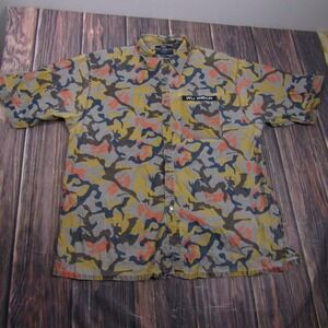 Wu Wear Button Down Shirt Mens 2XL Multicolor Camo Short Sleeve Hip Hop Vintage